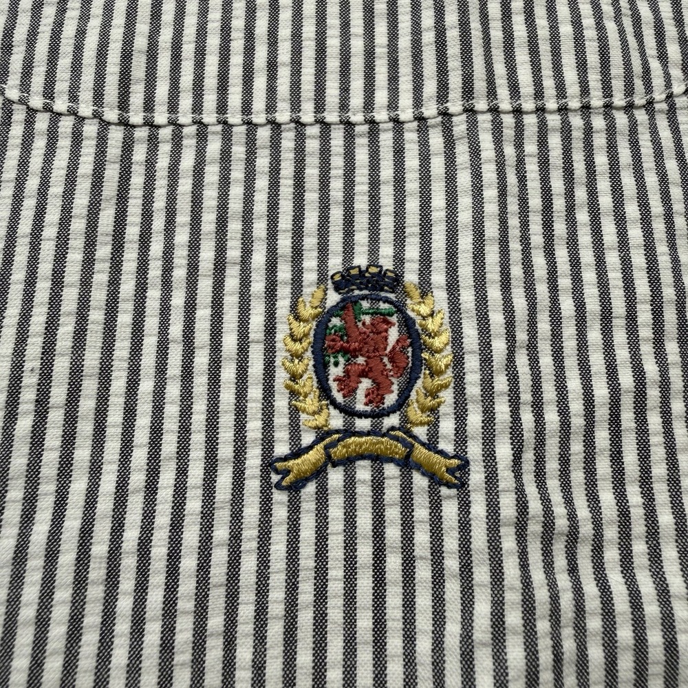 Tommy Hilfiger Men's M Blue/White Striped Short Sleeve Button-Up, Pockets - Picture 3 of 9